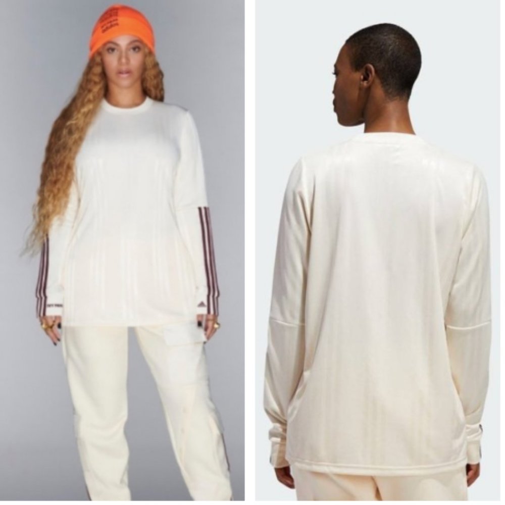 Ivy Park x Adidas soccer jersey stripes logos long sleeve boyfriend loose fit